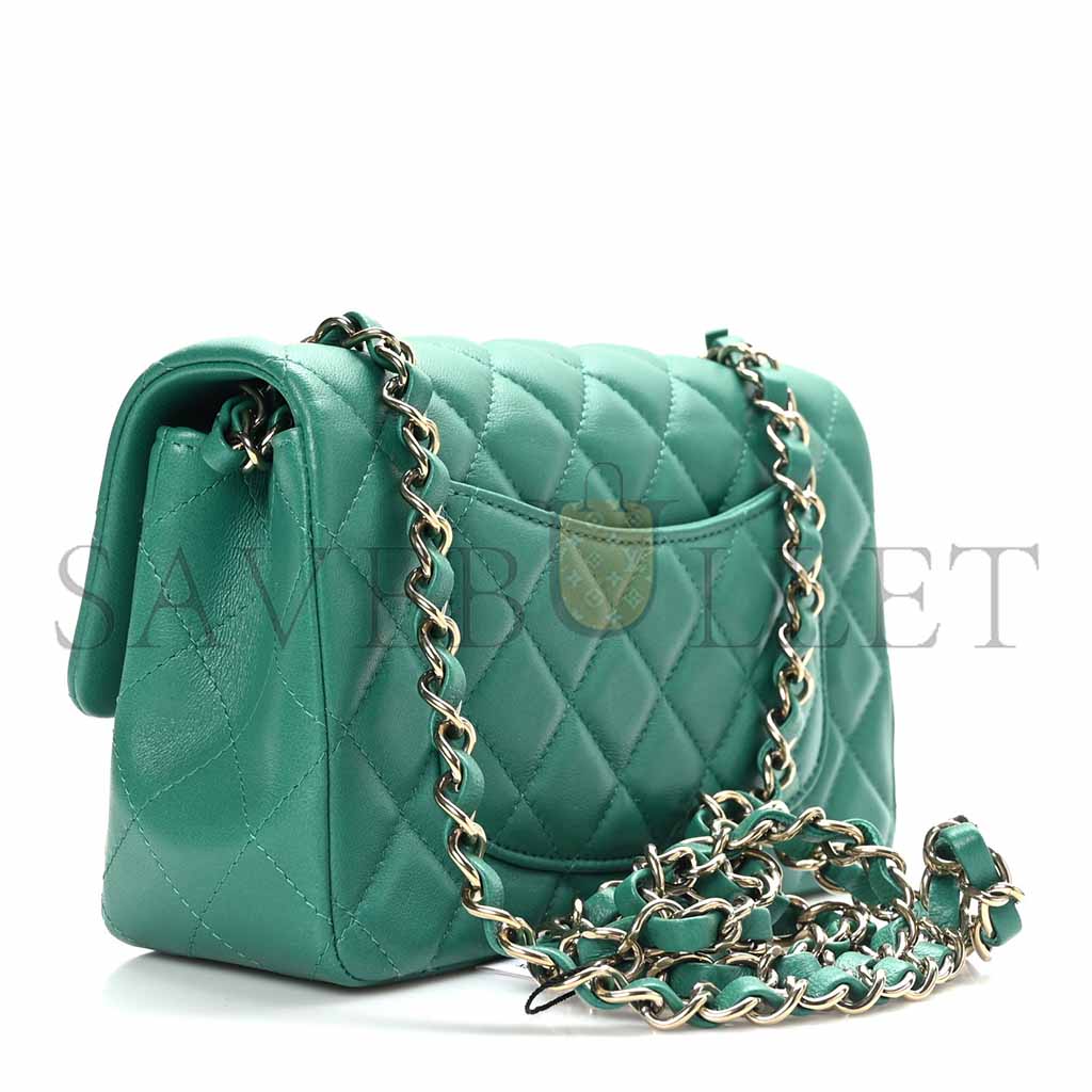 CHANEL LAMBSKIN QUILTED MINI RECTANGULAR FLAP GREEN (20*12*6cm)